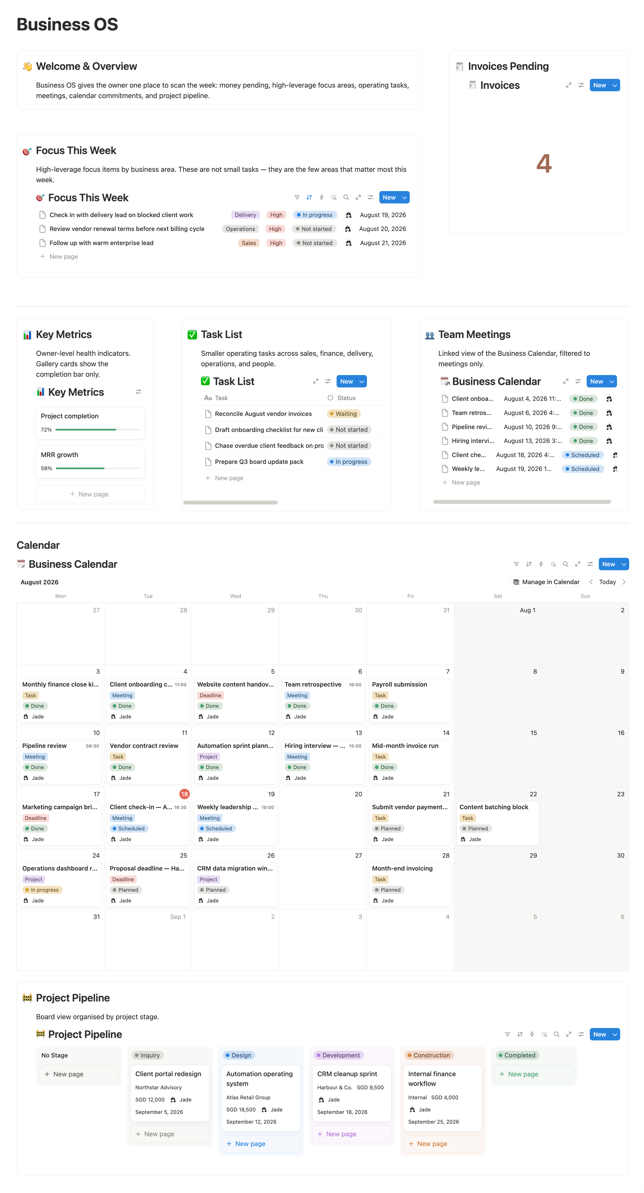 Business OS — a Notion operating system dashboard